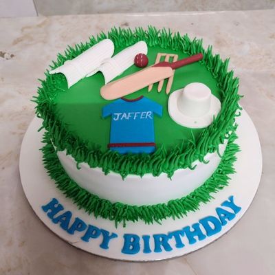 Cream Fondant Cricket Field Cake