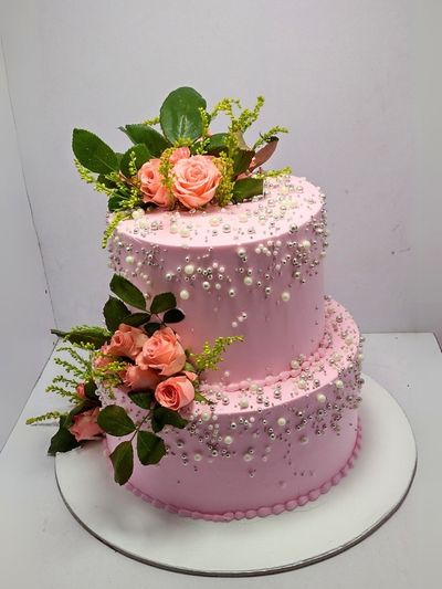 Floral Peach Wedding Cake