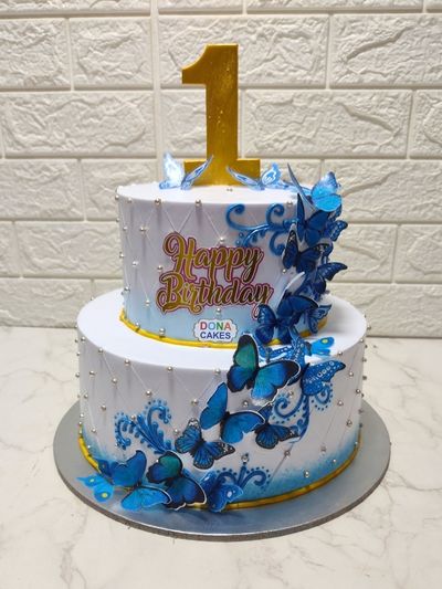 Blue Butterfly Tier Cake