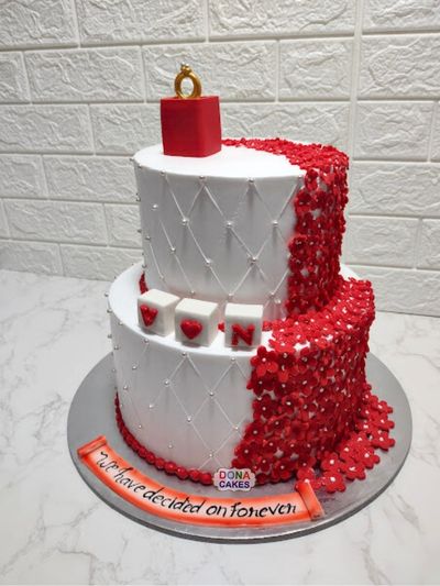 Enagement Two Tier Semi Fondant Cake