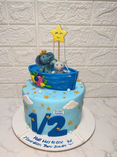 Elephant In A Boat Half Birthday Cake