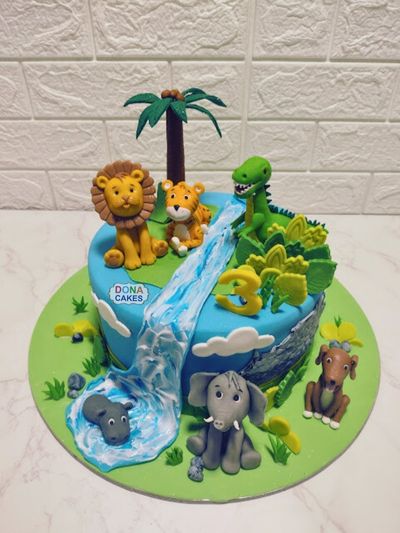 Dino Jungle Waterfall Design Cake