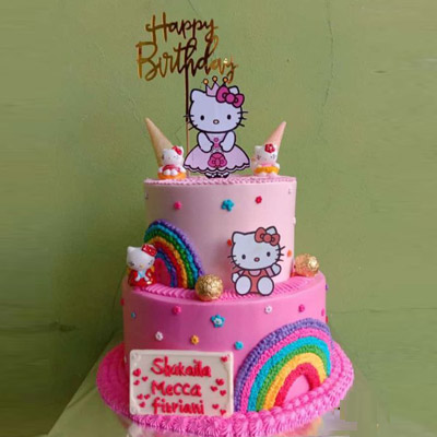 Hello Kitty Rainbow Theme Two Tier Cake