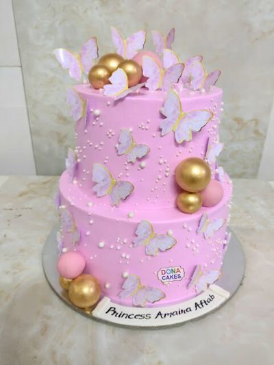 Pink Butterfly Two Tier Cake