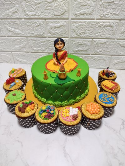 Half Saree Theme Cake